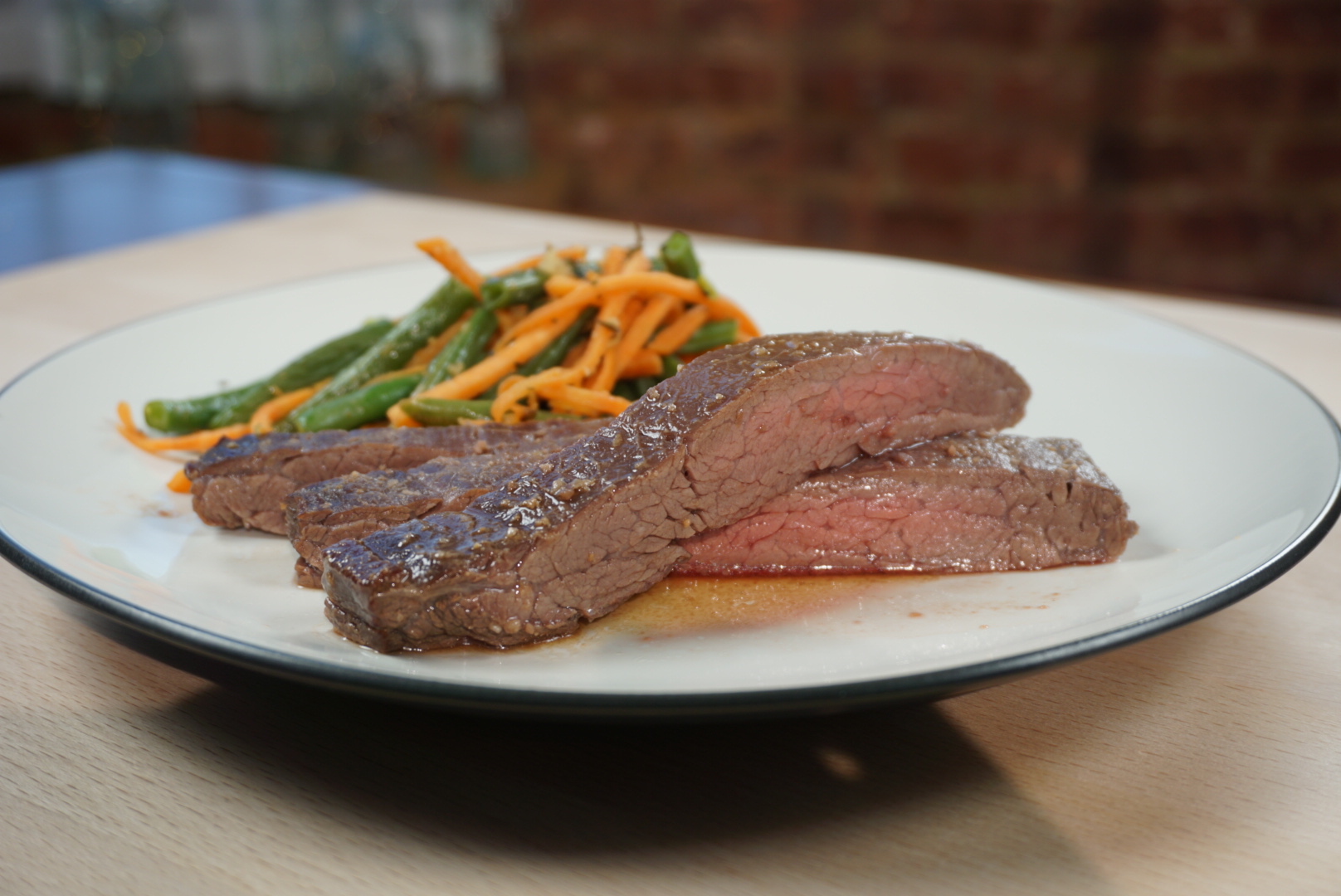 Miso Flank Steak With Garlic Green Beans And Sweet Potatoes